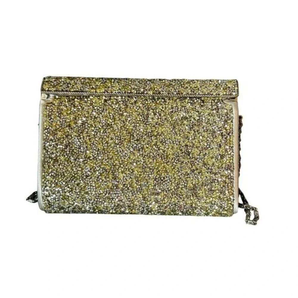 Kate Landry Gold Glitter Evening Bag Party‎ Clutch Chain Strap Sparkly Purse